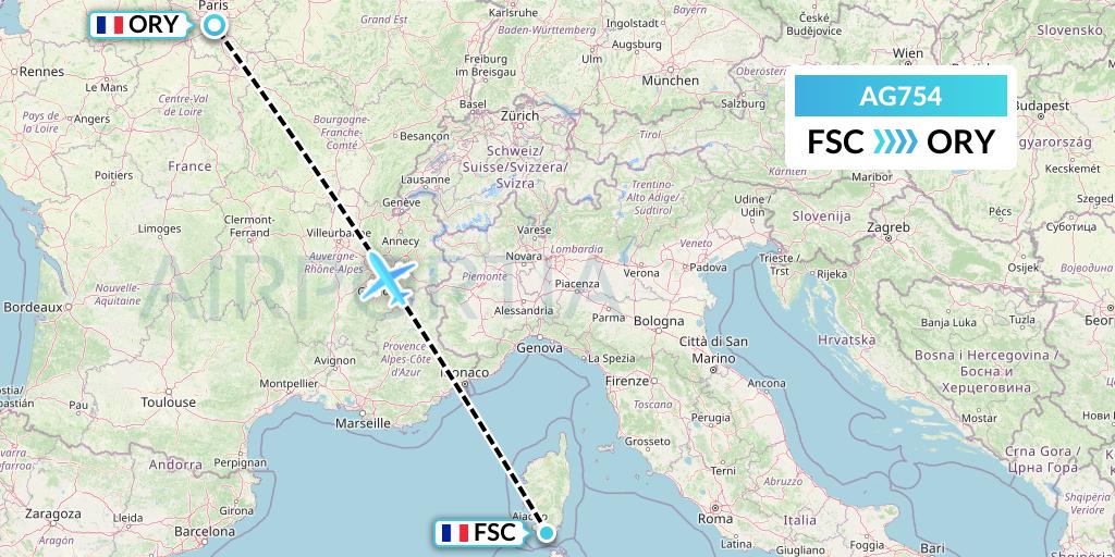 AG754 Aruba Airlines Flight Map: Figari to Paris
