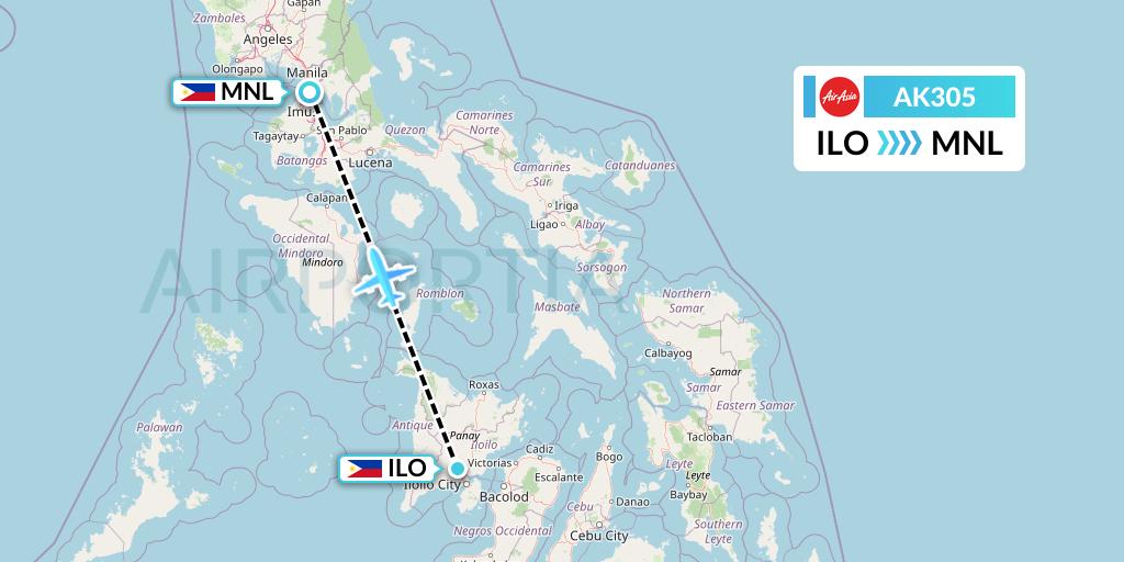 AK305 AirAsia Flight Map: Iloilo to Manila