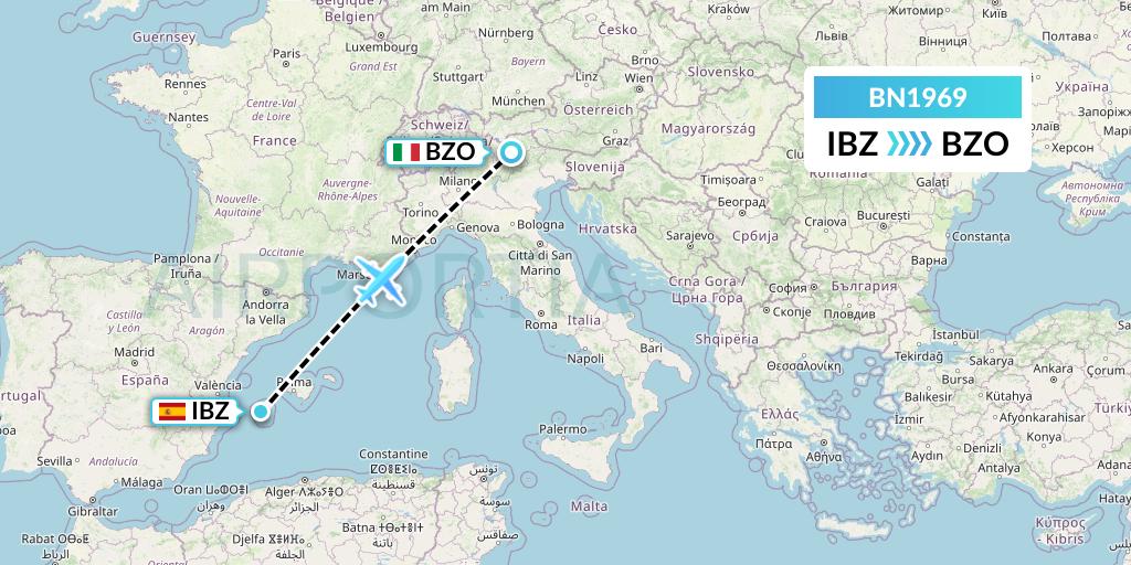 BN1969 Forward Air International Airlines Flight Map: Ibiza to Bolzano