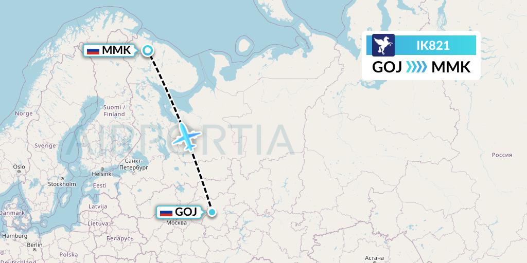 IK821 Air Kiribati Flight Map: Nizhny Novgorod to Murmansk