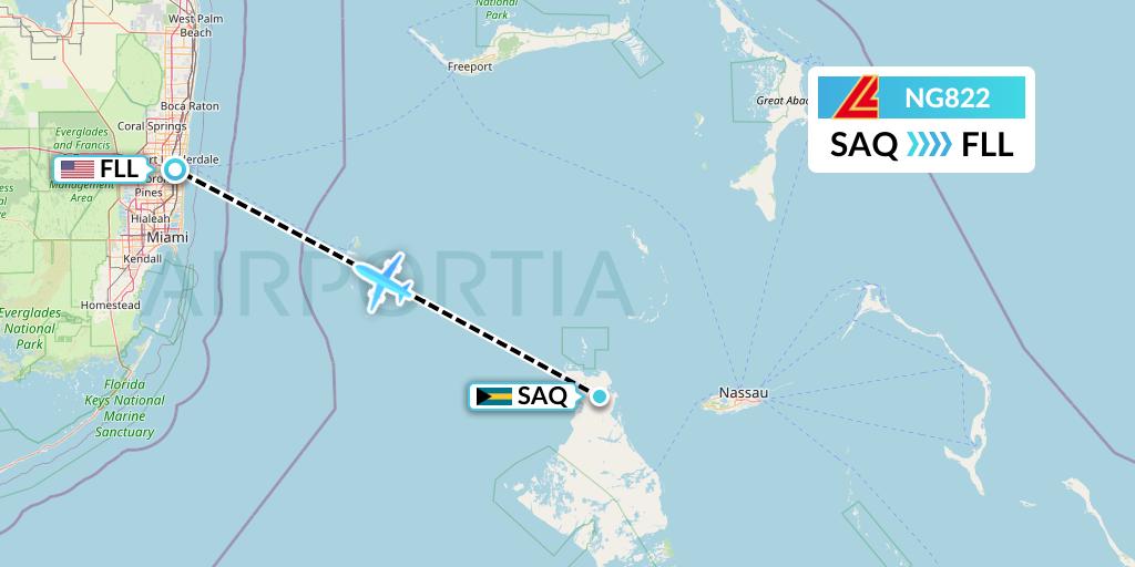 NG822 Aero Contractors Flight Map: San Andros to Fort Lauderdale