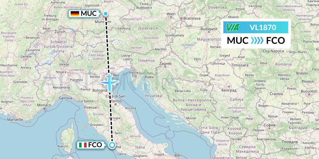 VL1870 Air Via Flight Map: Munich to Rome