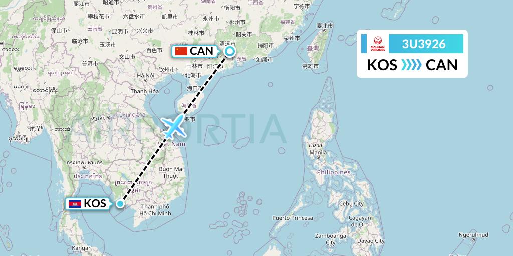 3U3926 Sichuan Airlines Flight Map: Sihanoukville to Guangzhou