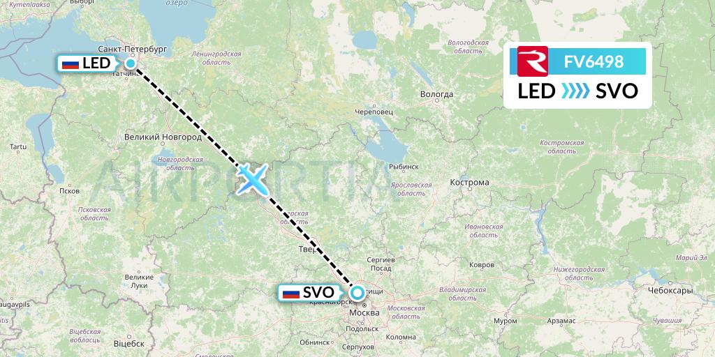 FV6498 Rossiya Flight Map: St. Petersburg to Moscow