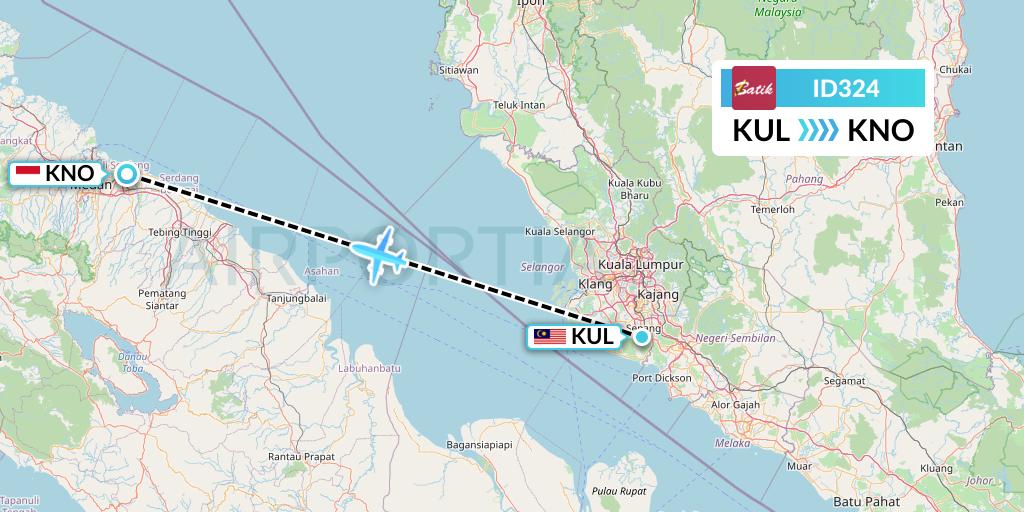 ID324 Batik Air Flight Map: Kuala Lumpur to Medan
