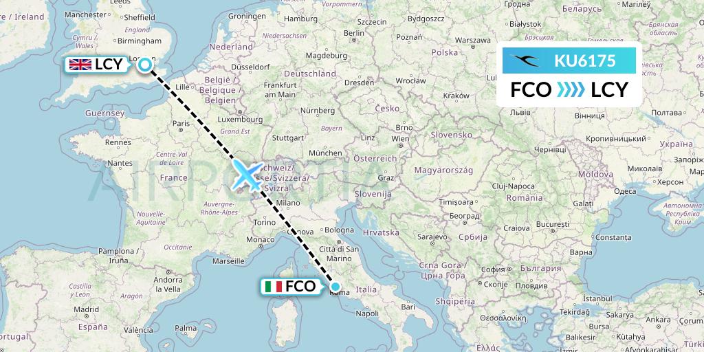 KU6175 Kuwait Airways Flight Map: Rome to London