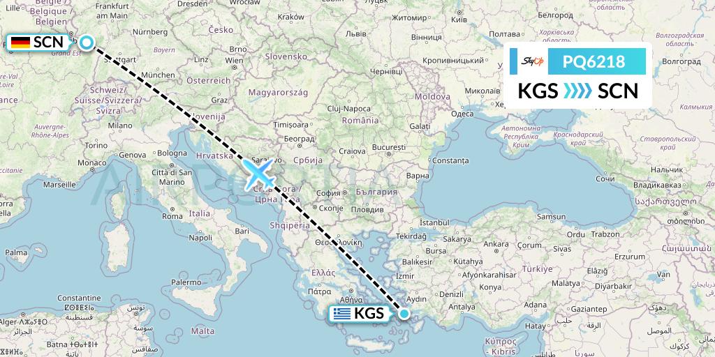 PQ6218 SkyUp Airlines Flight Map: Kos to Saarbrucken