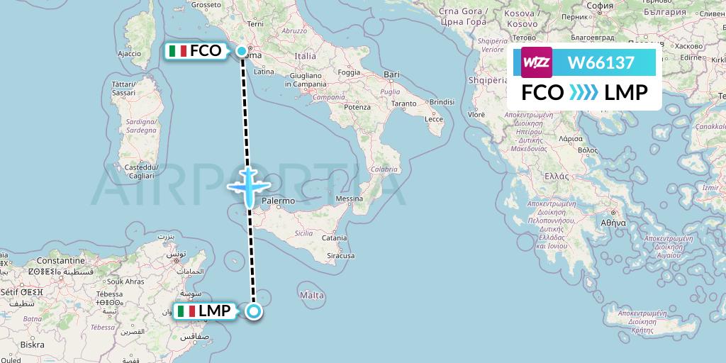 W66137 Wizz Air Flight Map: Rome to Lampedusa