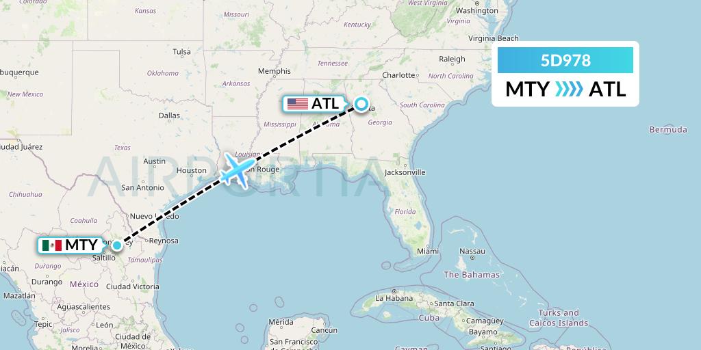 5D978 Aeromexico Connect Flight Map: Monterrey to Atlanta