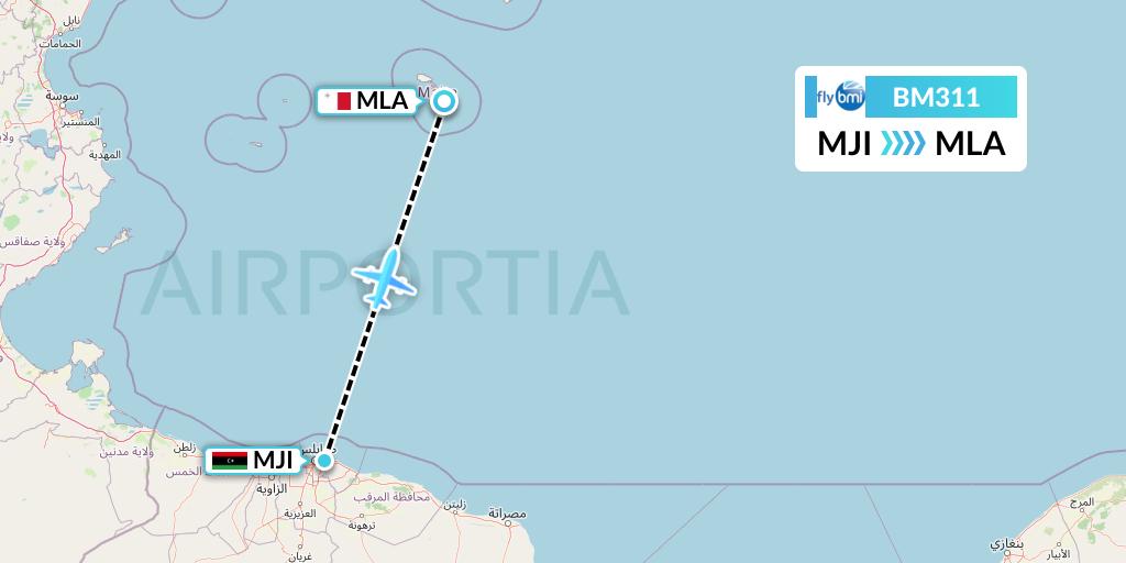 BM311 BMI Regional Flight Map: Tripoli to Malta