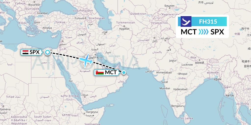 FH315 Freebird Airlines Flight Map: Muscat to Cairo