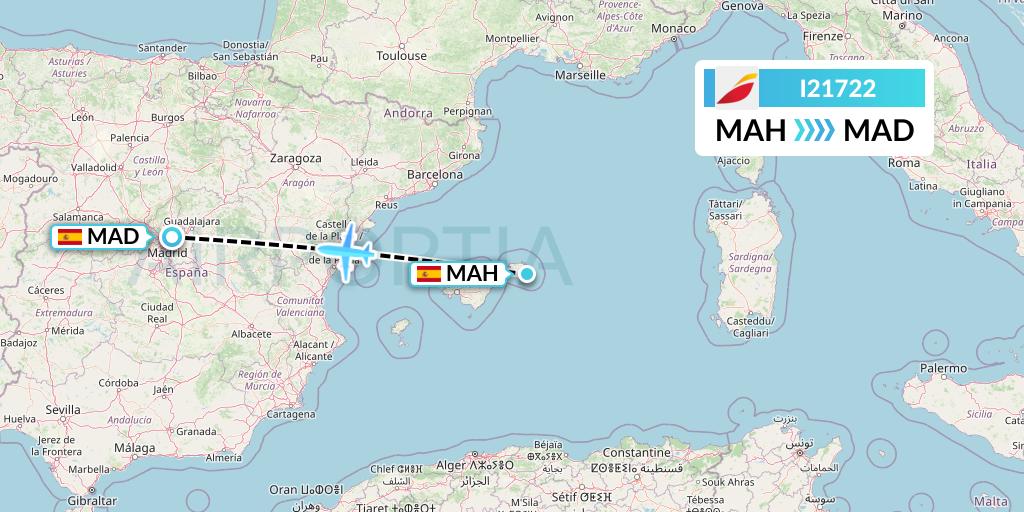 I21722 Iberia Express Flight Map: Mahon to Madrid