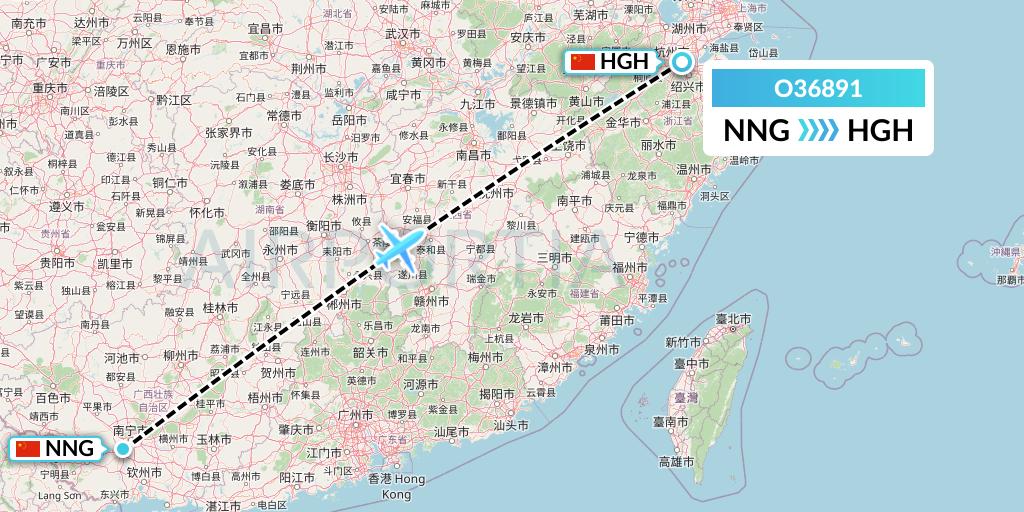 O36891 SF Airlines Flight Map: Nanning to Hangzhou