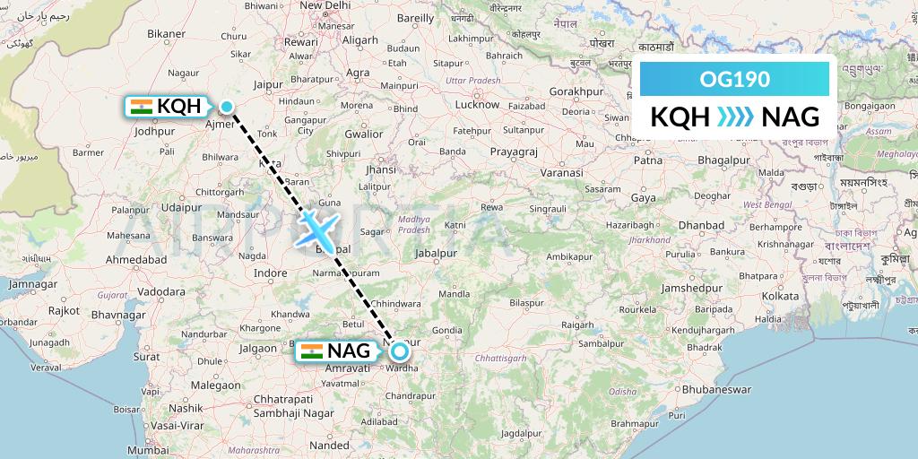 OG190 Fly Play Flight Map: Jaipur to Nagpur