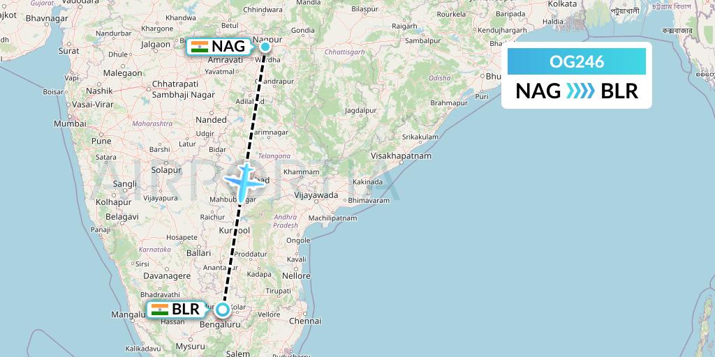 OG246 Fly Play Flight Map: Nagpur to Bangalore