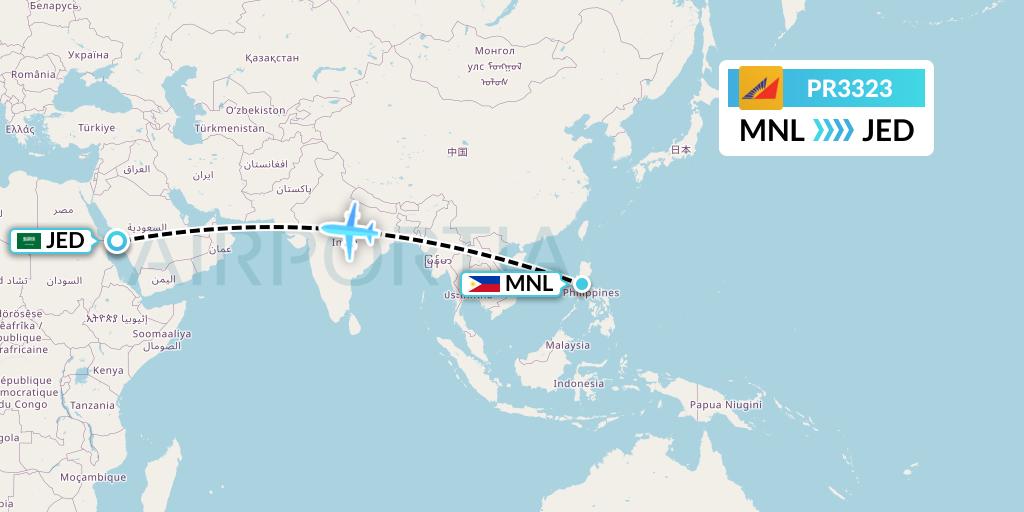 PR3323 Philippine Airlines Flight Map: Manila to Jeddah