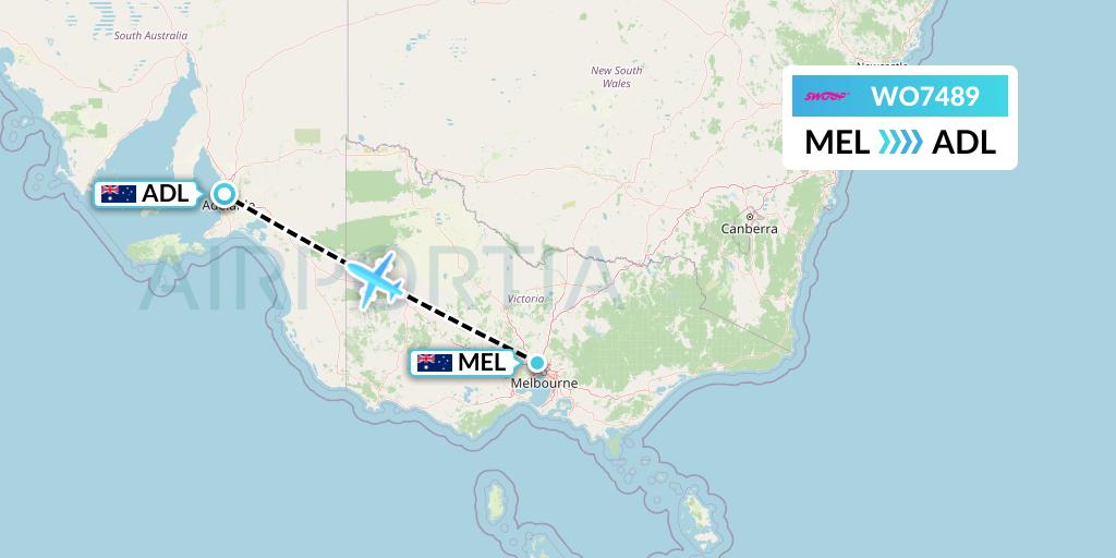WO7489 Swoop Flight Map: Melbourne to Adelaide