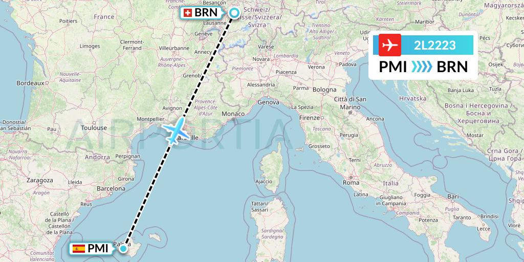 2L2223 Helvetic Airways Flight Map: Palma de Mallorca to Bern