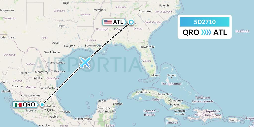 5D2710 Aeromexico Connect Flight Map: Queretaro to Atlanta