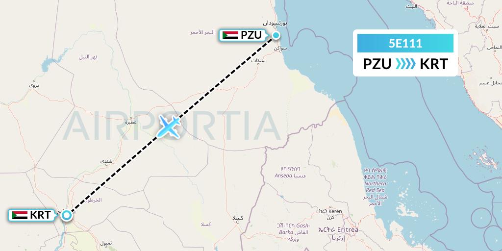 5E111 East Coast Flight Services, Inc. Flight Map: Port Sudan to Khartoum