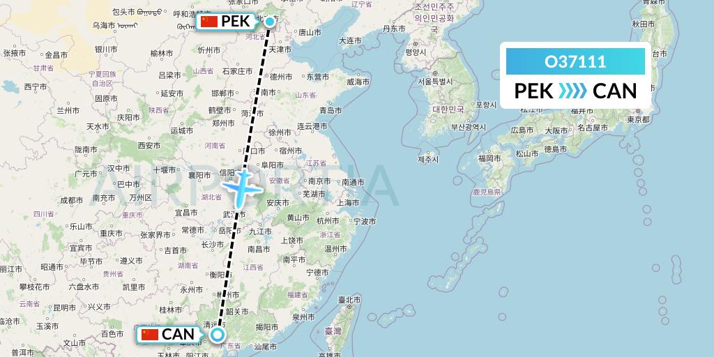 O37111 SF Airlines Flight Map: Beijing to Guangzhou