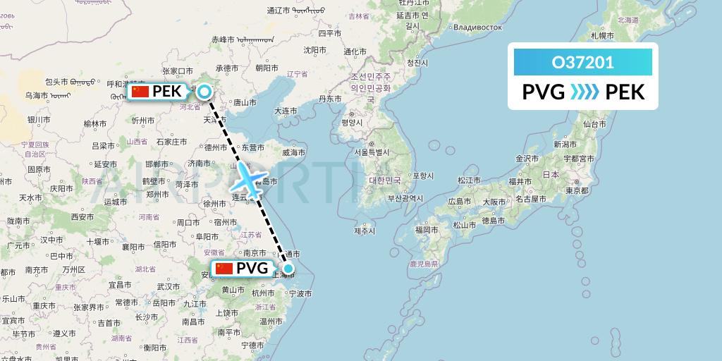 O37201 SF Airlines Flight Map: Shanghai to Beijing