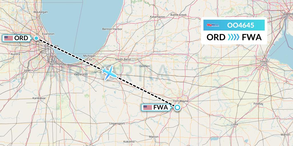 OO4645 SkyWest Airlines Flight Map: Chicago to Fort Wayne