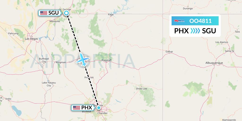 OO4811 SkyWest Airlines Flight Map: Phoenix to St. George