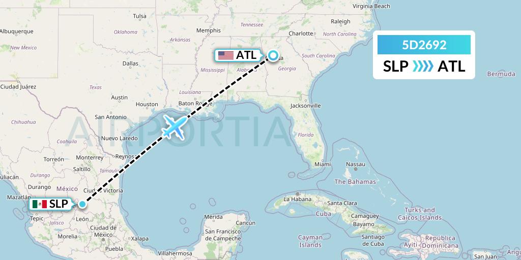 5D2692 Aeromexico Connect Flight Map: San Luis Potosi to Atlanta