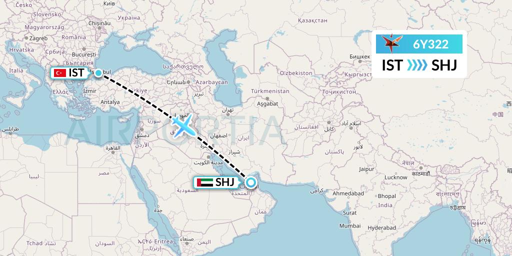 6Y322 SmartLynx Flight Map: Istanbul to Sharjah