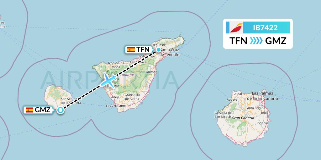 IB7422 Iberia Flight Map: Tenerife to La Gomera