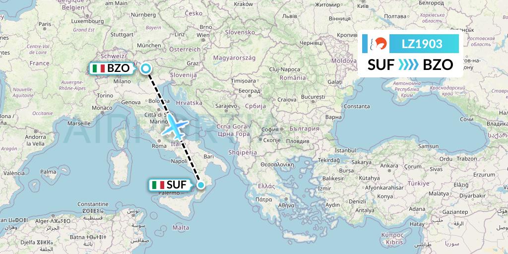 LZ1903 Air Link Flight Map: Lamezia Terme to Bolzano