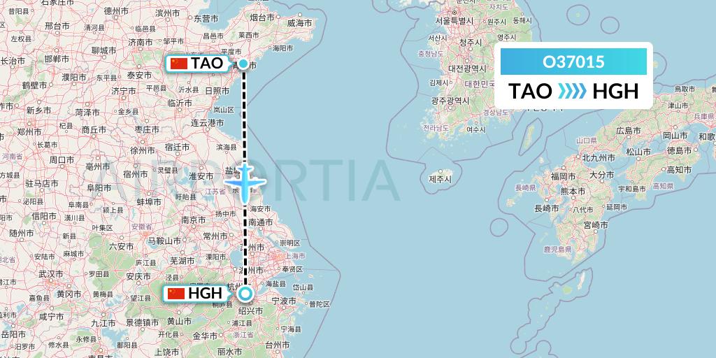 O37015 SF Airlines Flight Map: Qingdao to Hangzhou