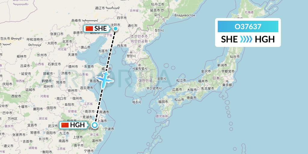 O37637 SF Airlines Flight Map: Shenyang to Hangzhou