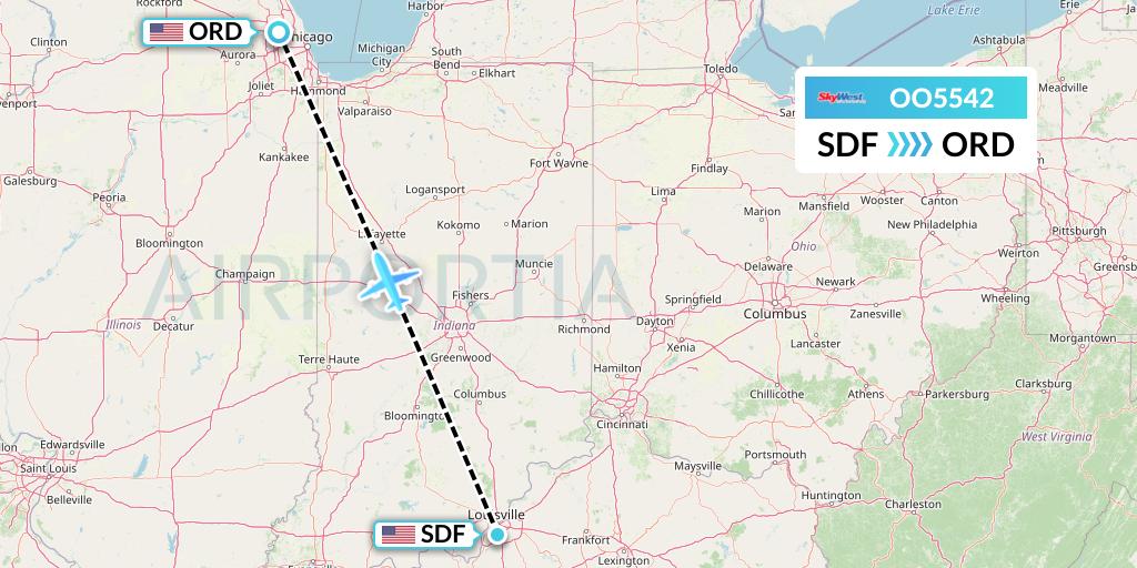 OO5542 SkyWest Airlines Flight Map: Louisville to Chicago