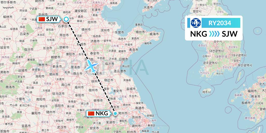RY2034 Jiangxi Air Flight Map: Nanjing to Shijiazhuang