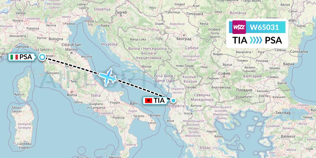 W65031 Wizz Air Flight Map: Tirana to Pisa