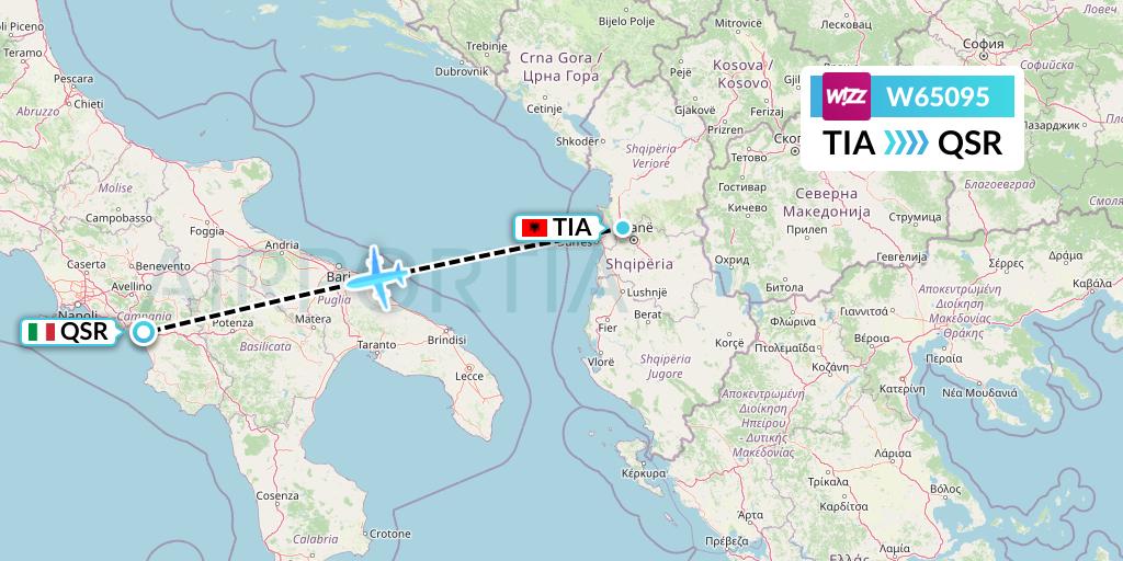 W65095 Wizz Air Flight Map: Tirana to Salerno