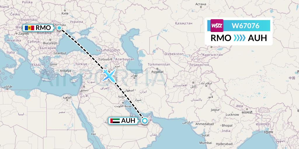 W67076 Wizz Air Flight Map: Chisinau to Abu Dhabi