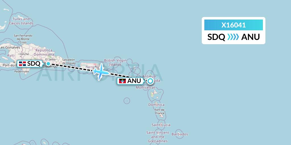 X16041 Nik Airways Flight Map: Santo Domingo to Antigua
