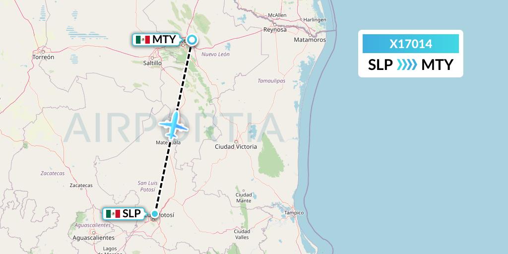 X17014 Nik Airways Flight Map: San Luis Potosi to Monterrey