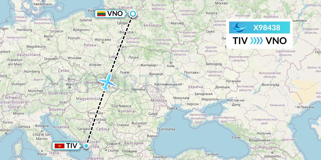 X98438 Avion Express Flight Map: Tivat to Vilnius