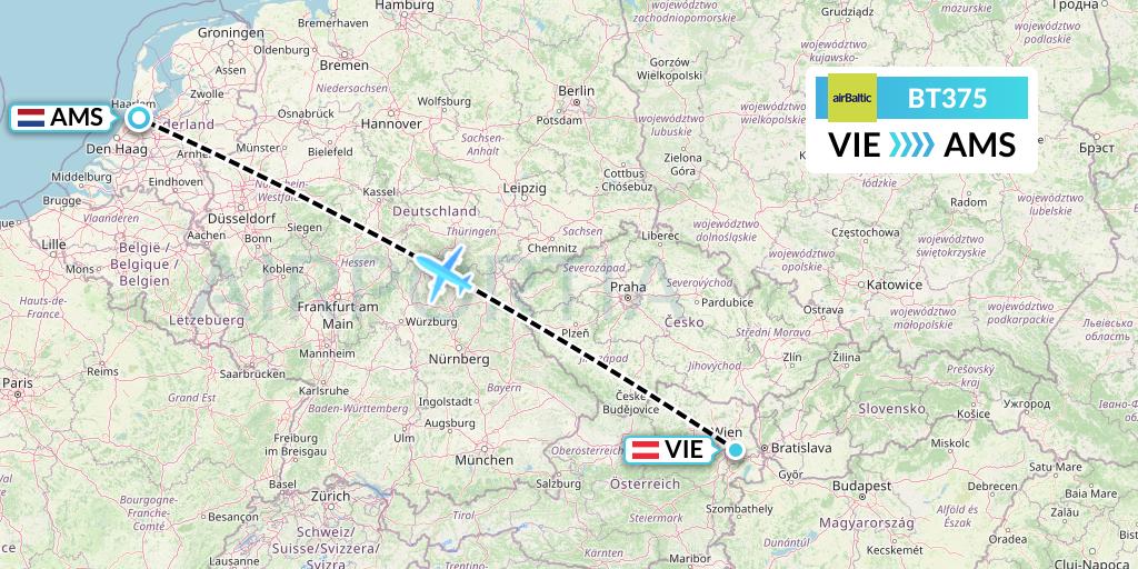 BT375 Air Baltic Flight Map: Vienna to Amsterdam
