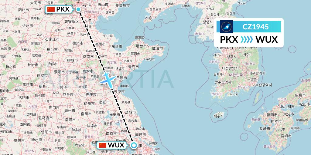 CZ1945 China Southern Airlines Flight Map: Beijing to Wuxi