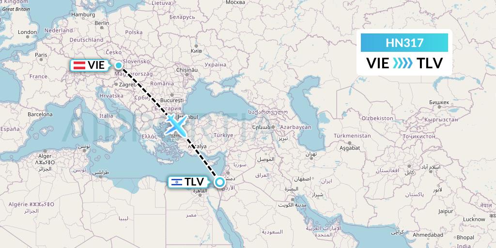 HN317 Uab Heston Airlines Jsc Heston Airl Flight Map: Vienna to Tel Aviv