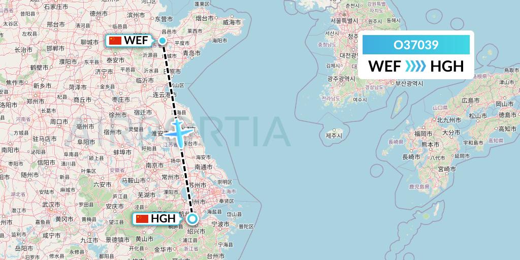 O37039 SF Airlines Flight Map: Weifang to Hangzhou