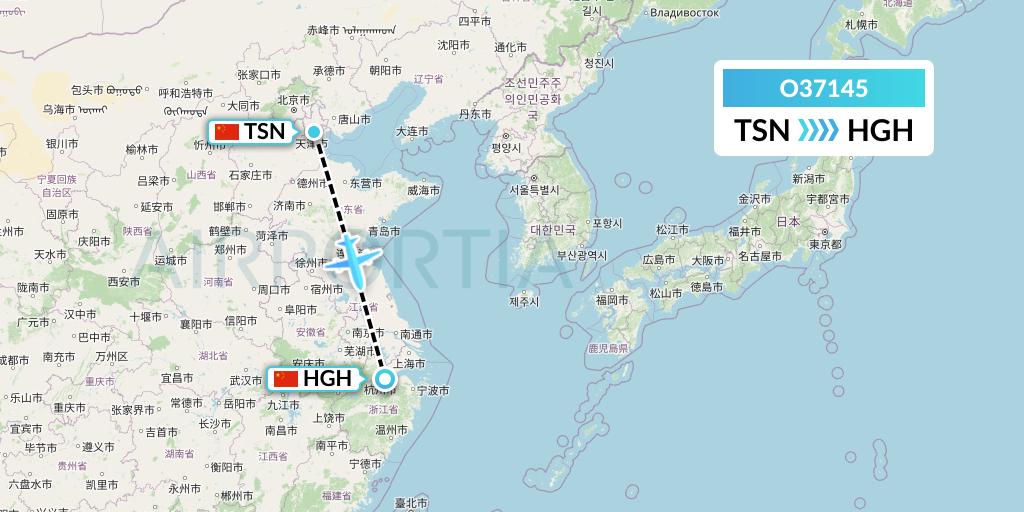 O37145 SF Airlines Flight Map: Tianjin to Hangzhou
