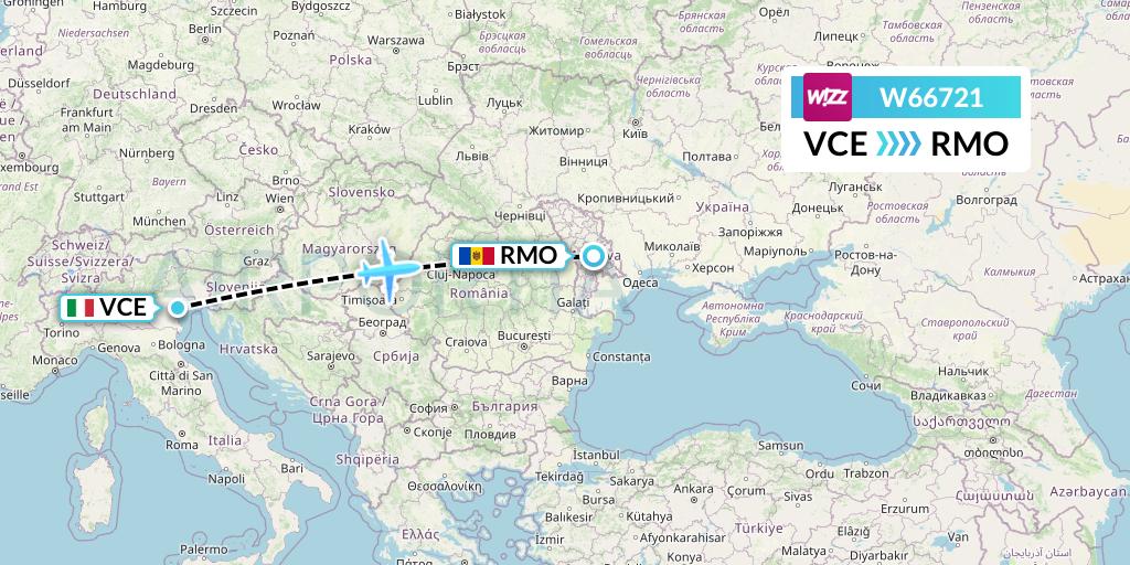 W66721 Wizz Air Flight Map: Venice to Chisinau