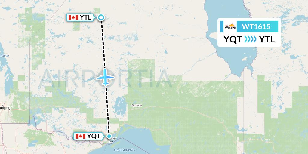 WT1615 Swiftair Flight Map: Thunder Bay to Big Trout