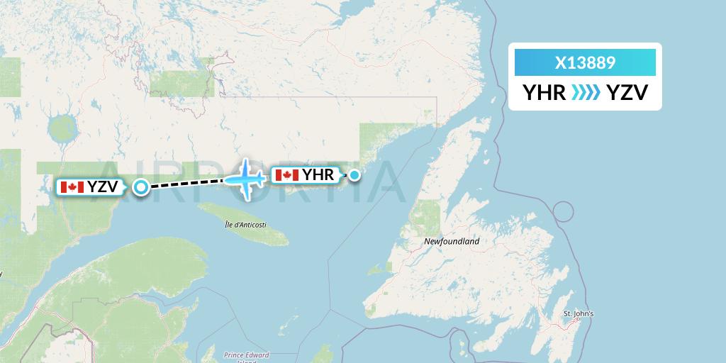 X13889 Nik Airways Flight Map: Chevery to Sept-Iles